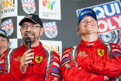 9-February-2014;Australia;Bathurst;Bathurst-12-Hour;John-Bowe;Maranello-Motorsport;Mika-Salo;NSW;New-South-Wales;atmosphere;auto;endurance;interview;media-centre;motorsport;portrait;press-conference;racing;telephoto