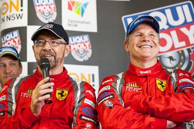 9-February-2014;Australia;Bathurst;Bathurst-12-Hour;John-Bowe;Maranello-Motorsport;Mika-Salo;NSW;New-South-Wales;atmosphere;auto;endurance;interview;media-centre;motorsport;portrait;press-conference;racing;telephoto