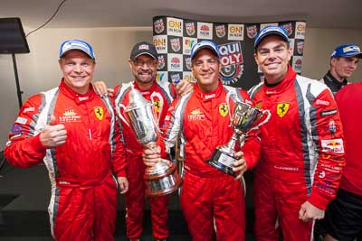 9-February-2014;Australia;Bathurst;Bathurst-12-Hour;Craig-Lowndes;John-Bowe;Maranello-Motorsport;Mika-Salo;NSW;New-South-Wales;Peter-Edwards;Topshot;atmosphere;auto;endurance;interview;media-centre;motorsport;portrait;press-conference;racing;wide-angle