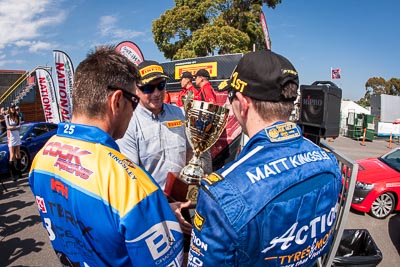 30-March-2014;AGT;Australia;Australian-GT-Championship;Brendan-Cook;Grand-Tourer;Matt-Kingsley;Sandown-Raceway;Shannons-Nationals;Victoria;Walz-Group-Cook-Racing;atmosphere;fisheye;podium;trophy