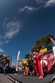 30-March-2014;AGT;Australia;Australian-GT-Championship;Grand-Tourer;John-Bowe;Klark-Quinn;Maranello-Motorsport;Peter-Edwards;Richard-Muscat;Sandown-Raceway;Shannons-Nationals;Victoria;atmosphere;fisheye;podium;sky