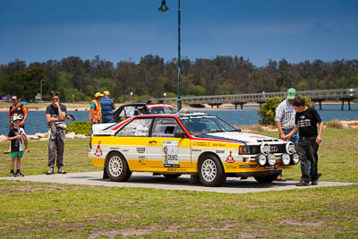 29-November-2019;Alpine-Rally;Audi-Quattro;Australia;Demo-2;Doug-Fernie;Gippsland;Hilary-Evans;Lakes-Entrance-Rotunda;Rally;VIC;auto;classic;historic;motorsport;racing;sky;telephoto;vintage