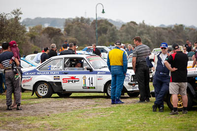 14;14;1976-Ford-Escort-RS1800;29-November-2019;Alpine-Rally;Australia;C1;Ford;Gippsland;Grant-Walker;Lakes-Entrance-Rotunda;Rally;Tracey-Dewhurst;VIC;auto;classic;historic;motorsport;racing;telephoto;vintage