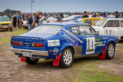 4;1973-Datsun-180B-SSS;29-November-2019;4;Alpine-Rally;Australia;CRC;Dale-Moscatt;Datsun;Gippsland;Jack-Monkhouse;Lakes-Entrance-Rotunda;Rally;VIC;auto;classic;historic;motorsport;racing;telephoto;vintage