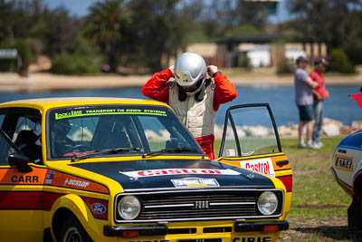 29-November-2019;Alpine-Rally;Australia;Demo-1;Ford-Escort;Gippsland;Joel-Perkins;John-Hadden;Lakes-Entrance-Rotunda;Rally;VIC;auto;classic;historic;motorsport;racing;telephoto;vintage