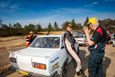 3;29-November-2019;3;Alpine-Rally;Australia;Bairnsdale-Speedway;Brendan-Reeves;CRC;Datsun;Datsun-1600;East-Gippsland;Gippsland;Rally;Rhianon-Gelsomino;VIC;auto;classic;historic;motorsport;portrait;racing;sky;vintage;wide-angle