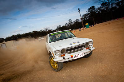 13;13;1972-Datsun-1600;29-November-2019;Alpine-Rally;Australia;Bairnsdale-Speedway;CRC;Datsun;East-Gippsland;Gippsland;Rally;Ryan-Preston;Tom-Clarke;VIC;auto;classic;historic;motorsport;racing;sky;vintage;wide-angle