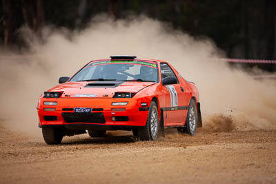 16;16;1985-Mazda-RX7;29-November-2019;Alpine-Rally;Australia;Bairnsdale-Speedway;East-Gippsland;Gippsland;Mazda;P20;Phil-Hurle;Rally;Rowan-Woollard;VIC;auto;classic;historic;motorsport;racing;super-telephoto;vintage