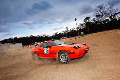 16;16;1985-Mazda-RX7;29-November-2019;Alpine-Rally;Australia;Bairnsdale-Speedway;East-Gippsland;Gippsland;Mazda;P20;Phil-Hurle;Rally;Rowan-Woollard;VIC;auto;classic;historic;motorsport;racing;sky;vintage;wide-angle