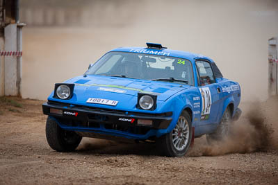 24;1980-Triumph-TR8;24;29-November-2019;Alpine-Rally;Australia;Bairnsdale-Speedway;C1;East-Gippsland;Gippsland;Guy-Ruggles;Matthew-Ruggles;Rally;Triumph;VIC;auto;classic;historic;motorsport;racing;super-telephoto;vintage