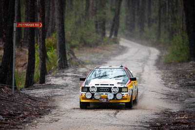 30-November-2019;Alpine-Rally;Audi-Quattro;Australia;Demo-2;Doug-Fernie;Gippsland;Hilary-Evans;Rally;VIC;auto;classic;historic;motorsport;racing;special-stage;super-telephoto;vintage