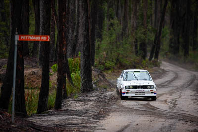 1;1;1983-BMW-320is;30-November-2019;Alpine-Rally;Australia;BMW;Ben-Barker;CRC;Damien-Long;Gippsland;Rally;VIC;auto;classic;historic;motorsport;racing;special-stage;super-telephoto;vintage