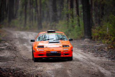 16;16;1985-Mazda-RX7;30-November-2019;Alpine-Rally;Australia;Gippsland;Mazda;P20;Phil-Hurle;Rally;Rowan-Woollard;VIC;auto;classic;historic;motorsport;racing;special-stage;super-telephoto;vintage