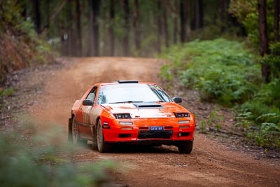 16;16;1985-Mazda-RX7;30-November-2019;Alpine-Rally;Australia;Gippsland;Mazda;P20;Phil-Hurle;Rally;Rowan-Woollard;VIC;auto;classic;historic;motorsport;racing;special-stage;super-telephoto;vintage