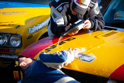 30-November-2019;Alpine-Rally;Australia;Gippsland;Lakes-Entrance-Rotunda;Rally;VIC;auto;celebration;classic;historic;motorsport;podium;portrait;racing;telephoto;vintage